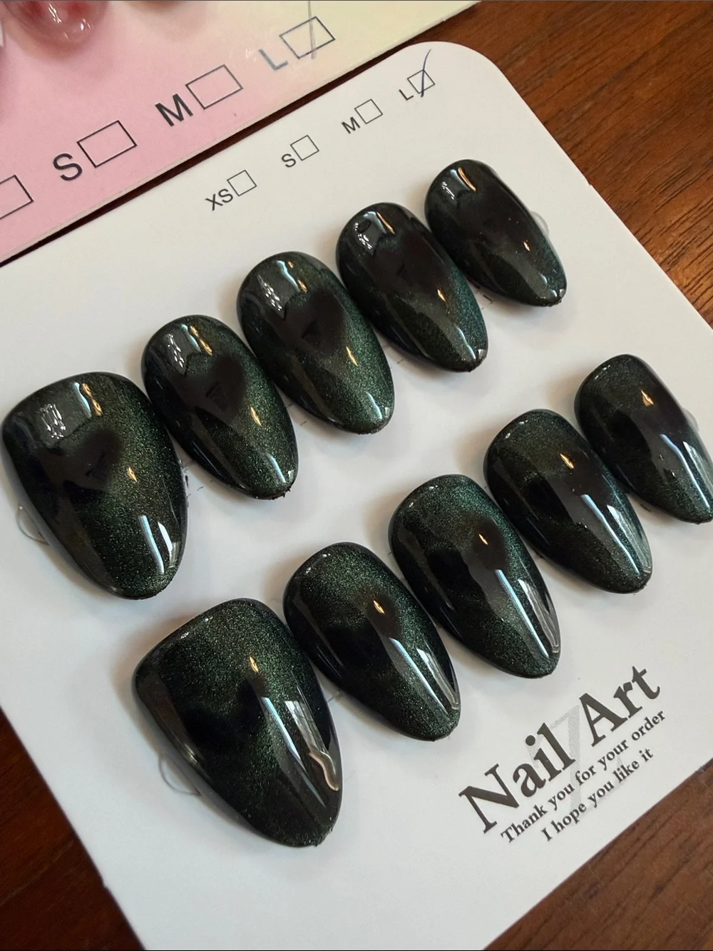 Bundle of two - Cat eye press on nails - Pink, green and gold accents - large